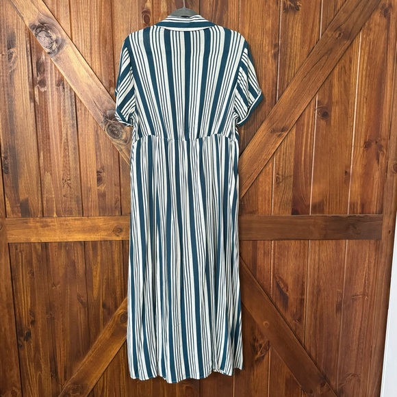 Torrid Maxi Rayon Slub Button Front Godet A-line Dress Strip Blue 00 - Picture 7 of 9